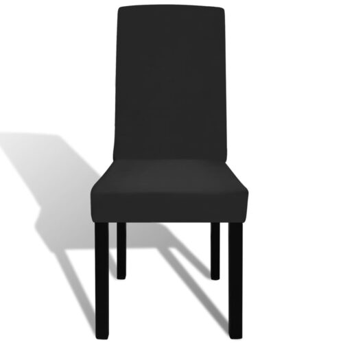 6pcs Black Straight Stretchable Chair Cover Dining Seat Protector Slipcovers - Image 3