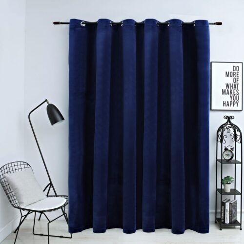 Blackout Curtain with Metal Rings Velvet Dark Blue 290x245cm