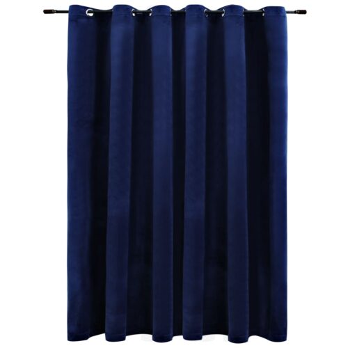Blackout Curtain with Metal Rings Velvet Dark Blue 290x245cm - Image 2