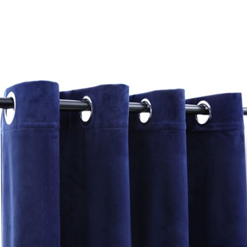 Blackout Curtain with Metal Rings Velvet Dark Blue 290x245cm - Image 4