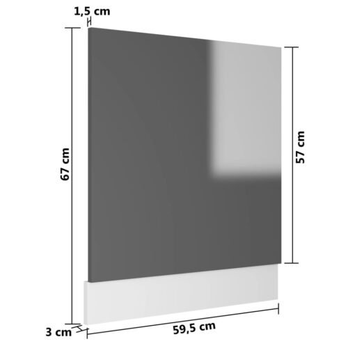 Dishwasher Panel High Gloss Grey 59.5x3x67cm Engineered Wood - Image 6