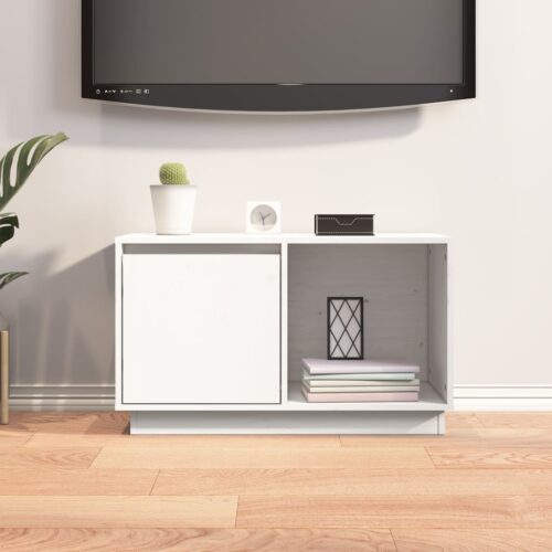 TV Cabinet White 74x35x44cm Solid Wood Pine - Image 7