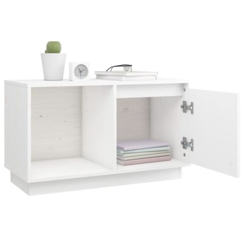 TV Cabinet White 74x35x44cm Solid Wood Pine - Image 8