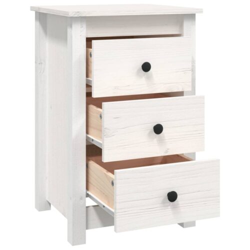 Pine Wood Bedside Table Drawer Storage Side Cabinet Bedroom Nightstand White - Image 4
