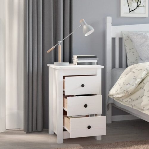 Pine Wood Bedside Table Drawer Storage Side Cabinet Bedroom Nightstand White - Image 6