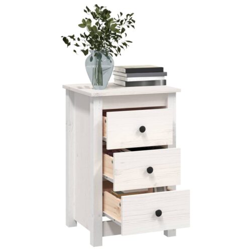 Pine Wood Bedside Table Drawer Storage Side Cabinet Bedroom Nightstand White - Image 7