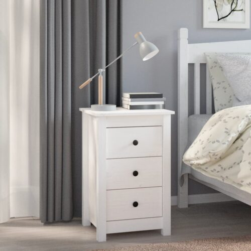 Pine Wood Bedside Table Drawer Storage Side Cabinet Bedroom Nightstand White - Image 11