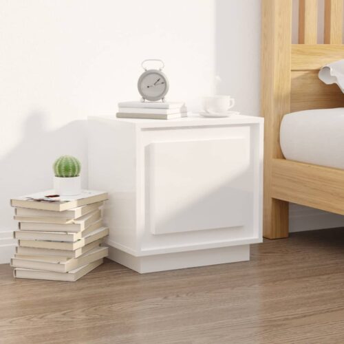 Bedside Cabinet High Gloss White 44x35x45cm Engineered Wood