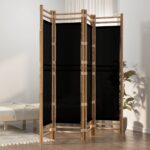 Folding 4-Panel Room Divider 160cm Bamboo Canvas
