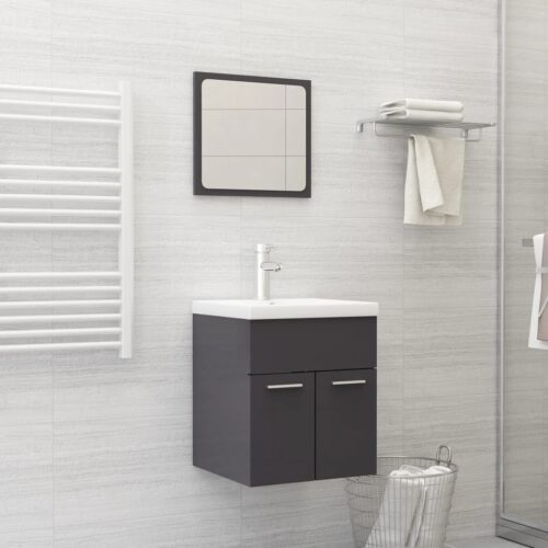 2-Piece Bathroom Furniture Set High Gloss Grey Engineered Wood