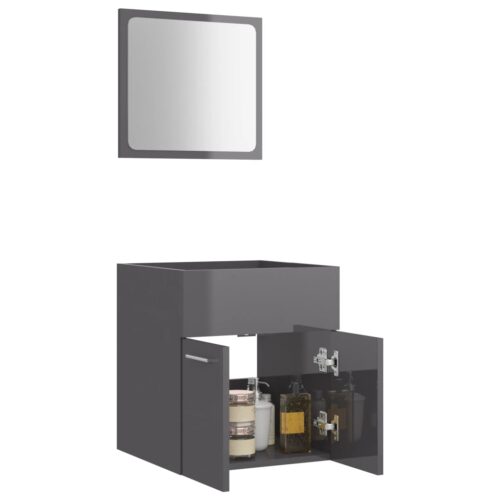 2-Piece Bathroom Furniture Set High Gloss Grey Engineered Wood - Image 4