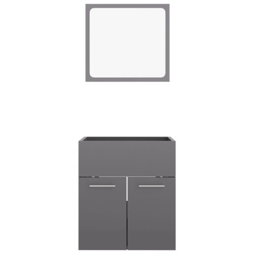 2-Piece Bathroom Furniture Set High Gloss Grey Engineered Wood - Image 6