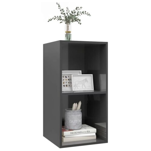 High Gloss Wall-Mounted Wooden Cabinet TV Storage Unit Shelf Rack Bookcase Grey - Image 3