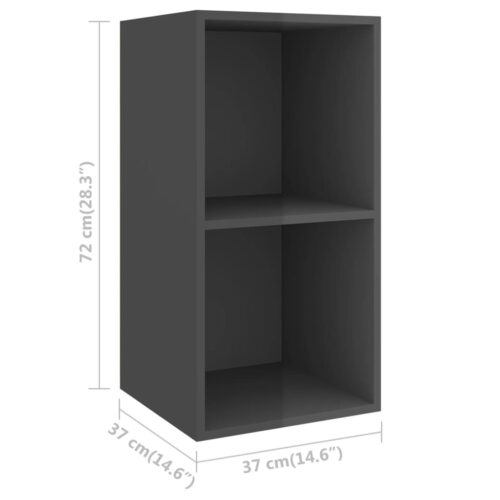 High Gloss Wall-Mounted Wooden Cabinet TV Storage Unit Shelf Rack Bookcase Grey - Image 9