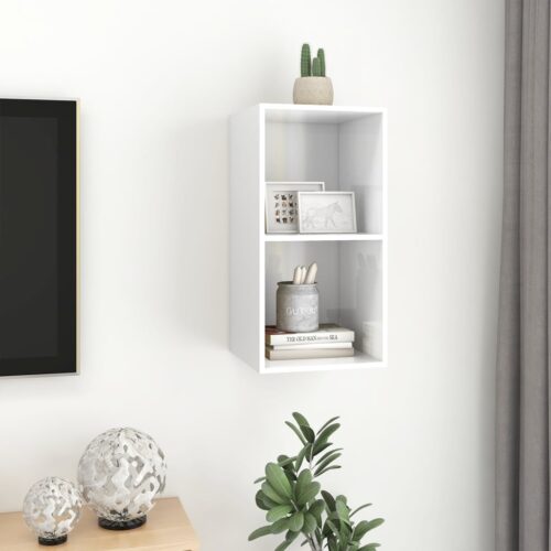 Wall-mounted TV Cabinet High Gloss White 37x37x72cm Engineered Wood - Image 6
