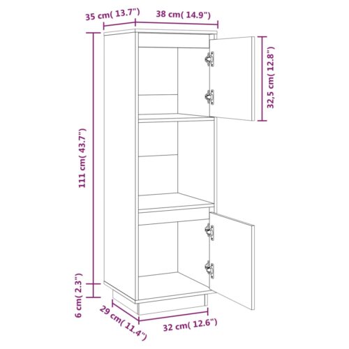 Highboard White 38x35x117cm Solid Wood Pine - Image 10