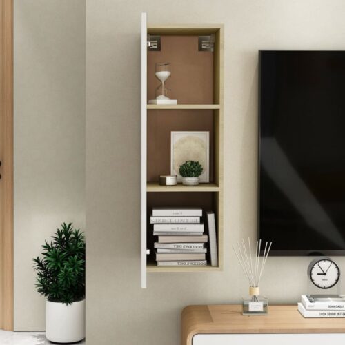 TV Cabinet White Sonoma Oak 30.5x30x90cm Engineered Wood - Image 11