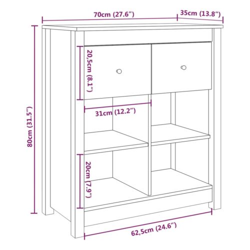 Sideboard White 70x35x80cm Solid Wood Pine - Image 9