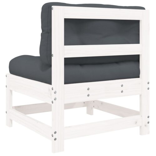 Middle Sofa with Cushions White Solid Wood Pine - Image 5