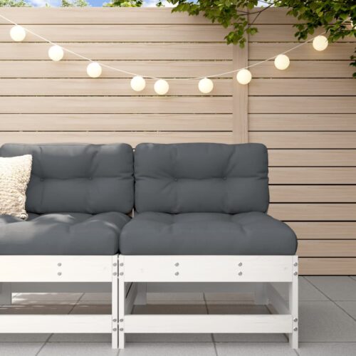 Middle Sofa with Cushions White Solid Wood Pine - Image 10