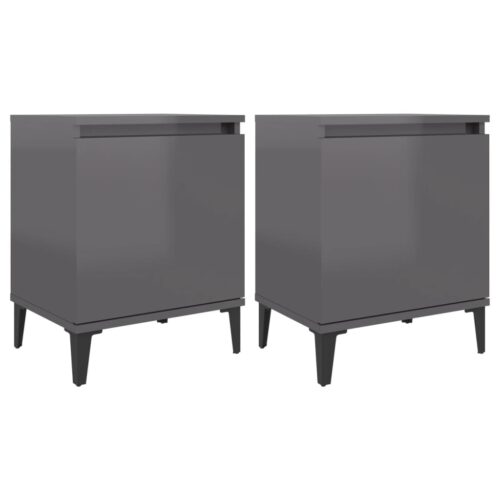 2x High Gloss Bedside Tables Drawers Storage Side Wood Cabinets Nightstand Grey - Image 2