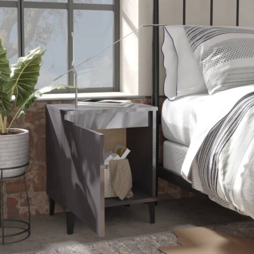 2x High Gloss Bedside Tables Drawers Storage Side Wood Cabinets Nightstand Grey - Image 3