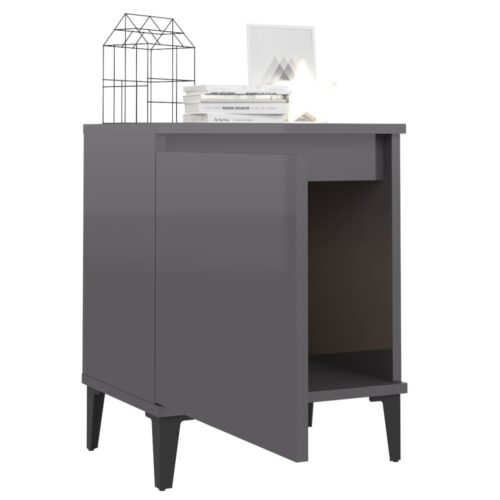 2x High Gloss Bedside Tables Drawers Storage Side Wood Cabinets Nightstand Grey - Image 4