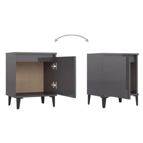 2x High Gloss Bedside Tables Drawers Storage Side Wood Cabinets Nightstand Grey - Image 6