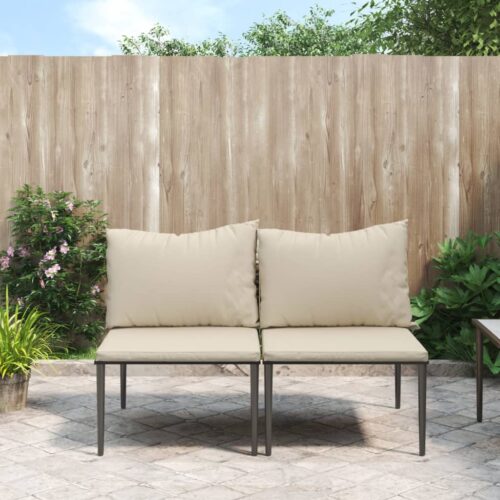 Garden Middle Sofas with Cushions 2pcs Grey Poly Rattan