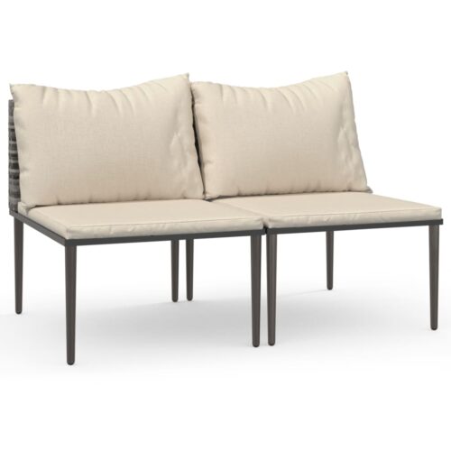 Garden Middle Sofas with Cushions 2pcs Grey Poly Rattan - Image 2