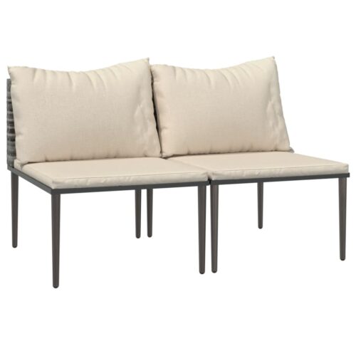 Garden Middle Sofas with Cushions 2pcs Grey Poly Rattan - Image 3