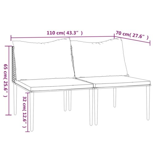 Garden Middle Sofas with Cushions 2pcs Grey Poly Rattan - Image 7