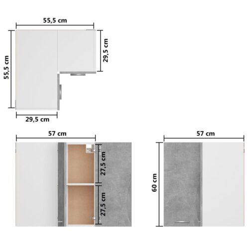 Hanging Corner Cabinet Concrete Grey 57x57x60cm Engineered Wood - Image 9