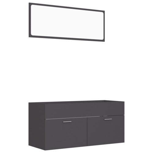 2-Piece Bathroom Furniture Set Grey Engineered Wood - Image 2