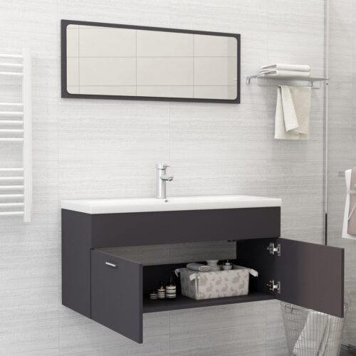 2-Piece Bathroom Furniture Set Grey Engineered Wood - Image 3