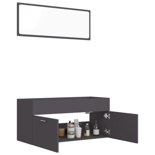 2-Piece Bathroom Furniture Set Grey Engineered Wood - Image 4