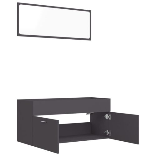 2-Piece Bathroom Furniture Set Grey Engineered Wood - Image 5