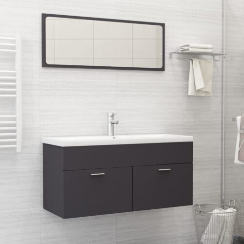 2-Piece Bathroom Furniture Set Grey Engineered Wood - Image 12