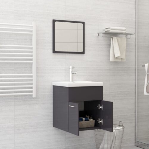 Bathroom Furniture Set High Gloss Grey Engineered Wood - Image 3