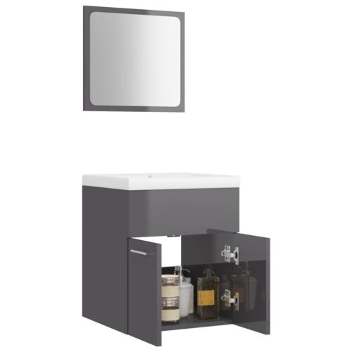 Bathroom Furniture Set High Gloss Grey Engineered Wood - Image 4