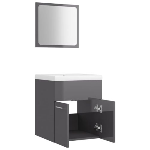 Bathroom Furniture Set High Gloss Grey Engineered Wood - Image 7