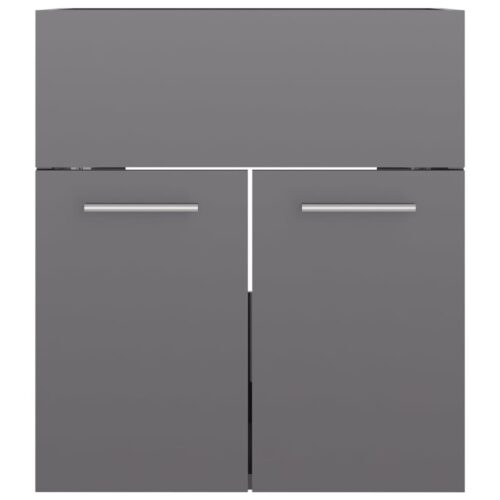 Bathroom Furniture Set High Gloss Grey Engineered Wood - Image 9