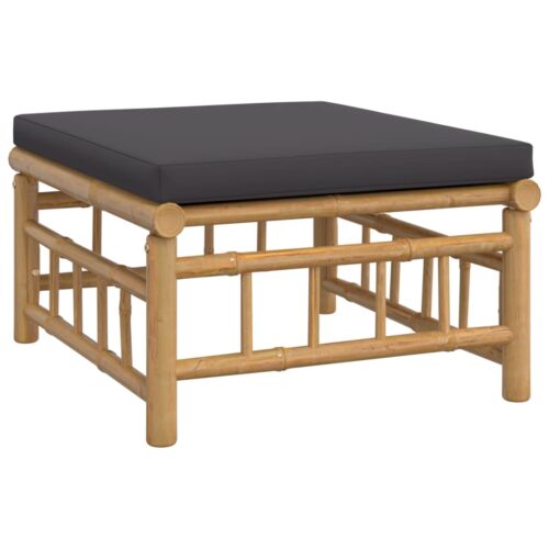Outdoor Footstool with Dark Grey Cushion Bamboo Garden Patio Bench Ottoman Seat