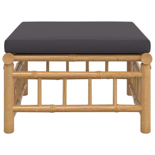 Outdoor Footstool with Dark Grey Cushion Bamboo Garden Patio Bench Ottoman Seat - Image 3
