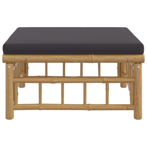 Outdoor Footstool with Dark Grey Cushion Bamboo Garden Patio Bench Ottoman Seat - Image 4
