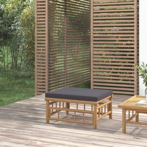 Outdoor Footstool with Dark Grey Cushion Bamboo Garden Patio Bench Ottoman Seat - Image 7