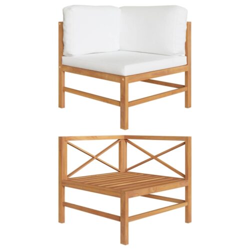Corner Sofa with Cream Cushions Solid Teak Wood - Image 6