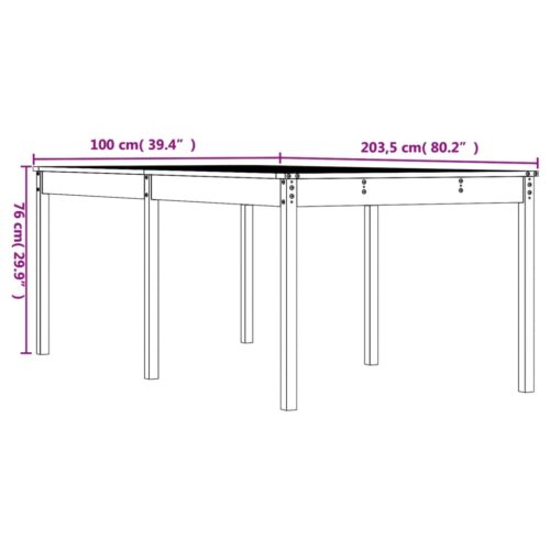 Garden Table Black 203.5x100x76cm Solid Wood Pine - Image 8