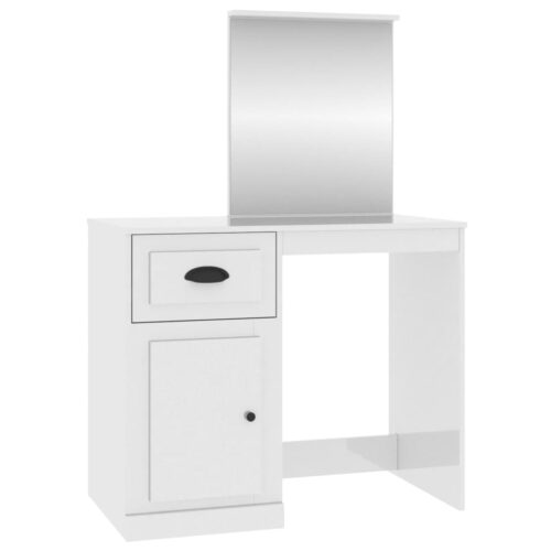 Dressing Table with Mirror High Gloss White 90x50x132.5cm Engineered Wood - Image 2