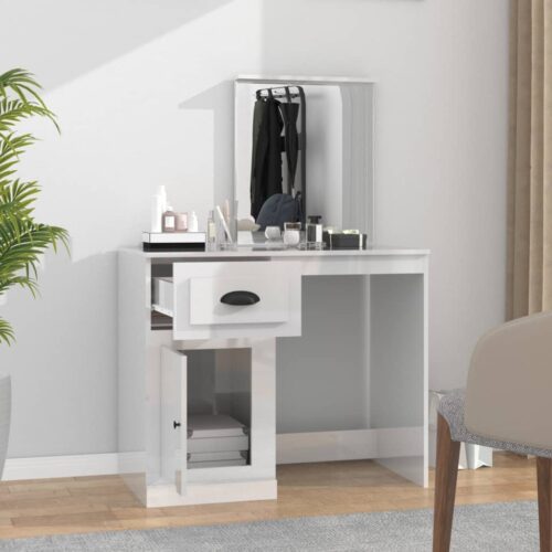 Dressing Table with Mirror High Gloss White 90x50x132.5cm Engineered Wood - Image 3